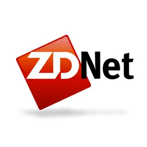 Logo of ZDNet, featuring a red square tilted to one side with the white letters ZD inside. The word Net is in black to the right of the square.