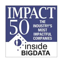 Logo for Impact 50: The Industrys Most Impactful Companies by Inside BIGDATA, featuring white text on a blue background with a stylized icon.