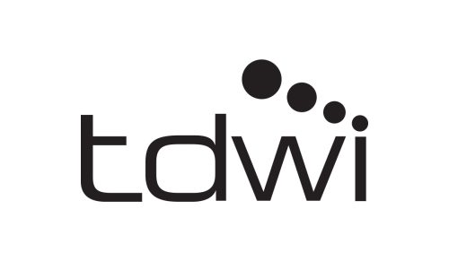 The image shows the tdwi logo in lowercase black letters, with three ascending black dots positioned above the i in a diagonal line.