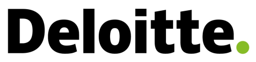 The design features the word Deloitte in bold black text, punctuated by a distinct green period, all set against a crisp white backdrop.