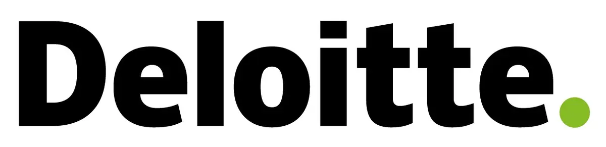 The design features the word Deloitte in bold black text, punctuated by a distinct green period, all set against a crisp white backdrop.