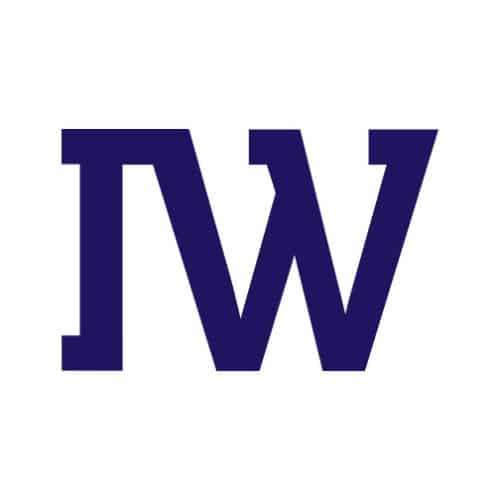 Bold, stylized letters IW in a dark blue color on a white background.