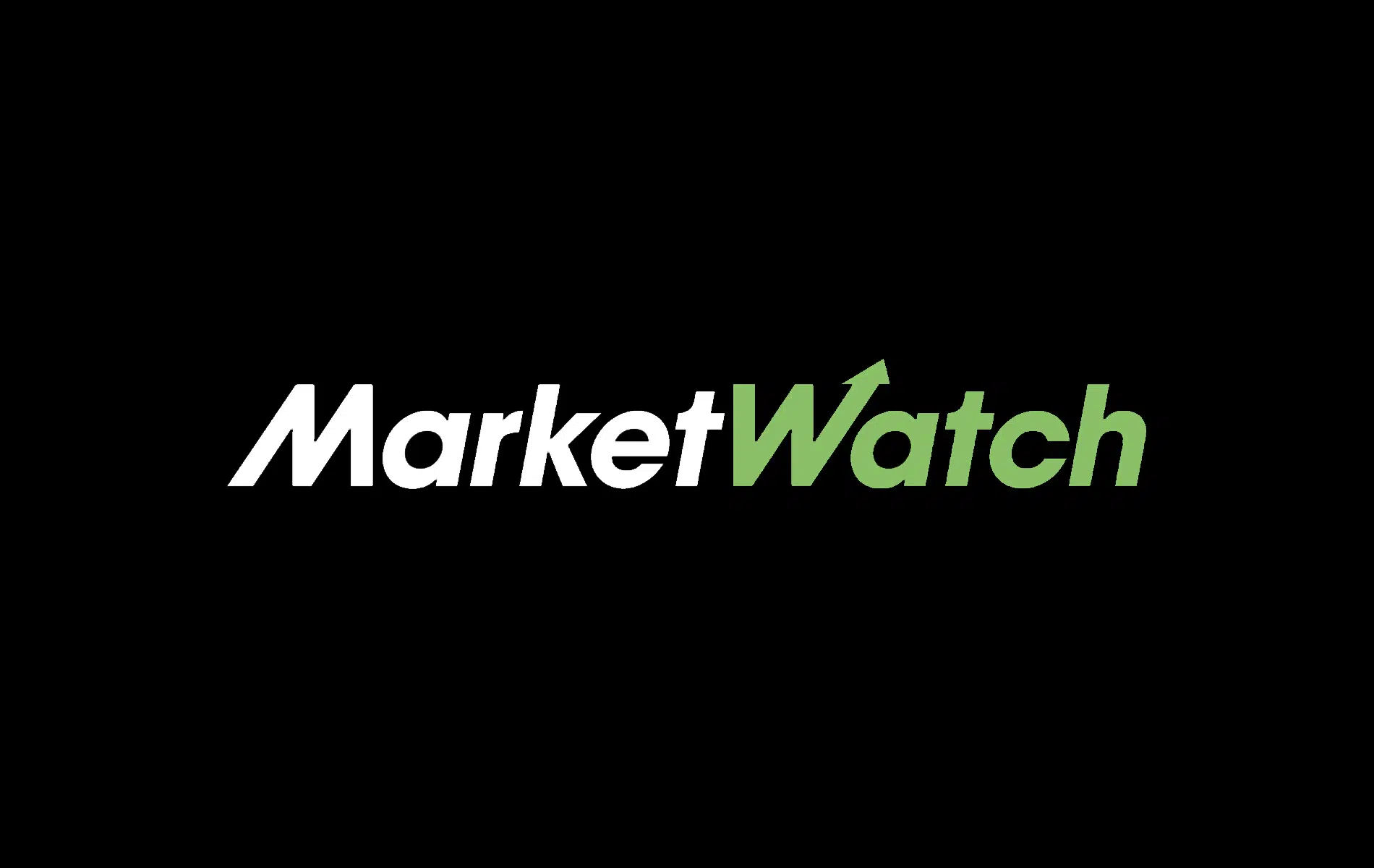 The image displays the MarketWatch logo with Market in white and Watch in green, with the W stylized like an upward arrow, on a black background.