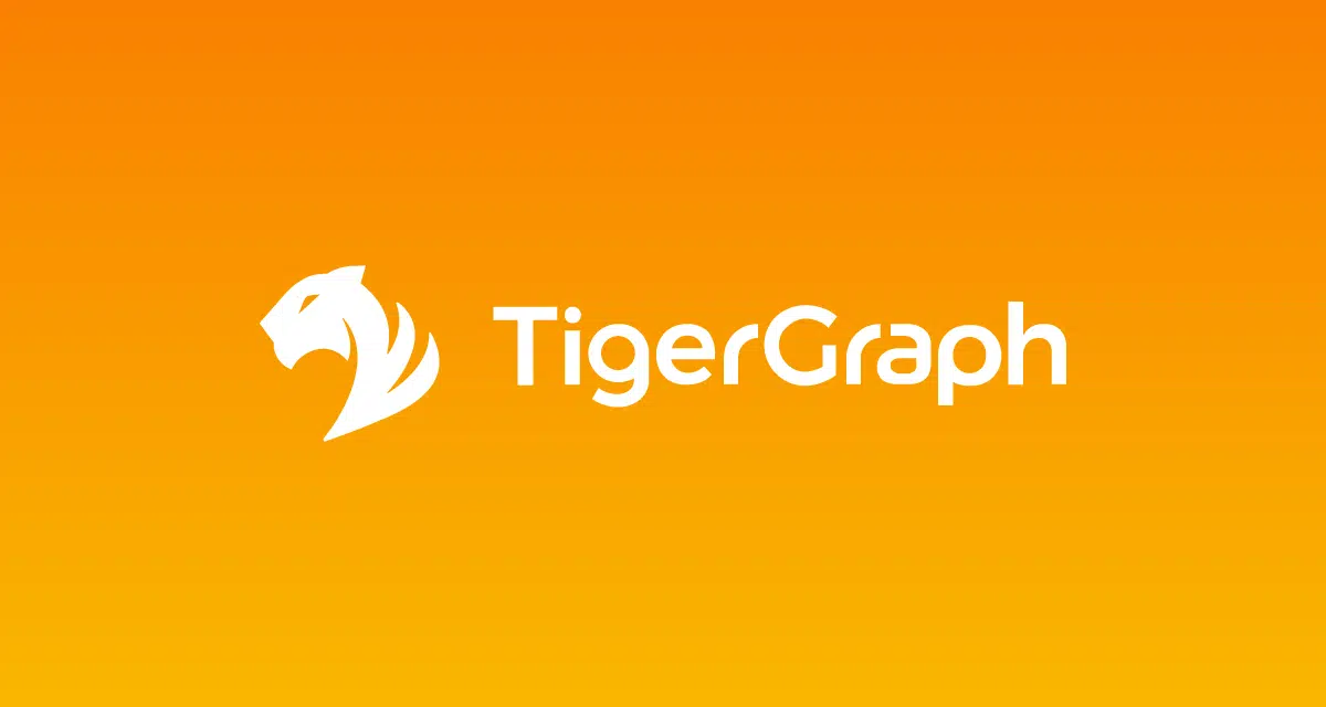 Orange background with the TigerGraph logo. A stylized white tigers head is on the left, followed by the text TigerGraph in white.