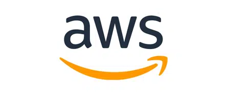 AWS logo featuring the lowercase letters aws in black, positioned above an orange curved arrow resembling a smile. The background is white.