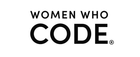 The image features the logo for Women Who Code, displaying the text in bold black letters on a white background.