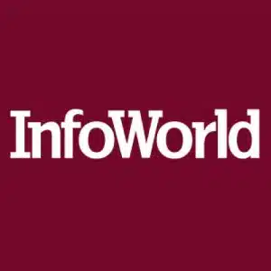 The image shows the InfoWorld logo. The word InfoWorld is written in bold, white letters on a maroon background.