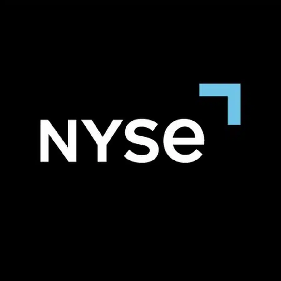 The NYSE logo on a black background showcases the letters NYSE in white, complemented by a small blue right-angle graphic above the E, representing a robust network reminiscent of the interconnected intelligence championed by TigerGraphs CEO.