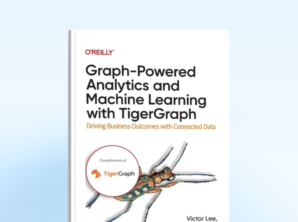Cover of the book Graph-Powered Analytics and Machine Learning with TigerGraph by Victor Lee. It features a stylized illustration of a tiger beetle and a red TigerGraph logo on a white background.