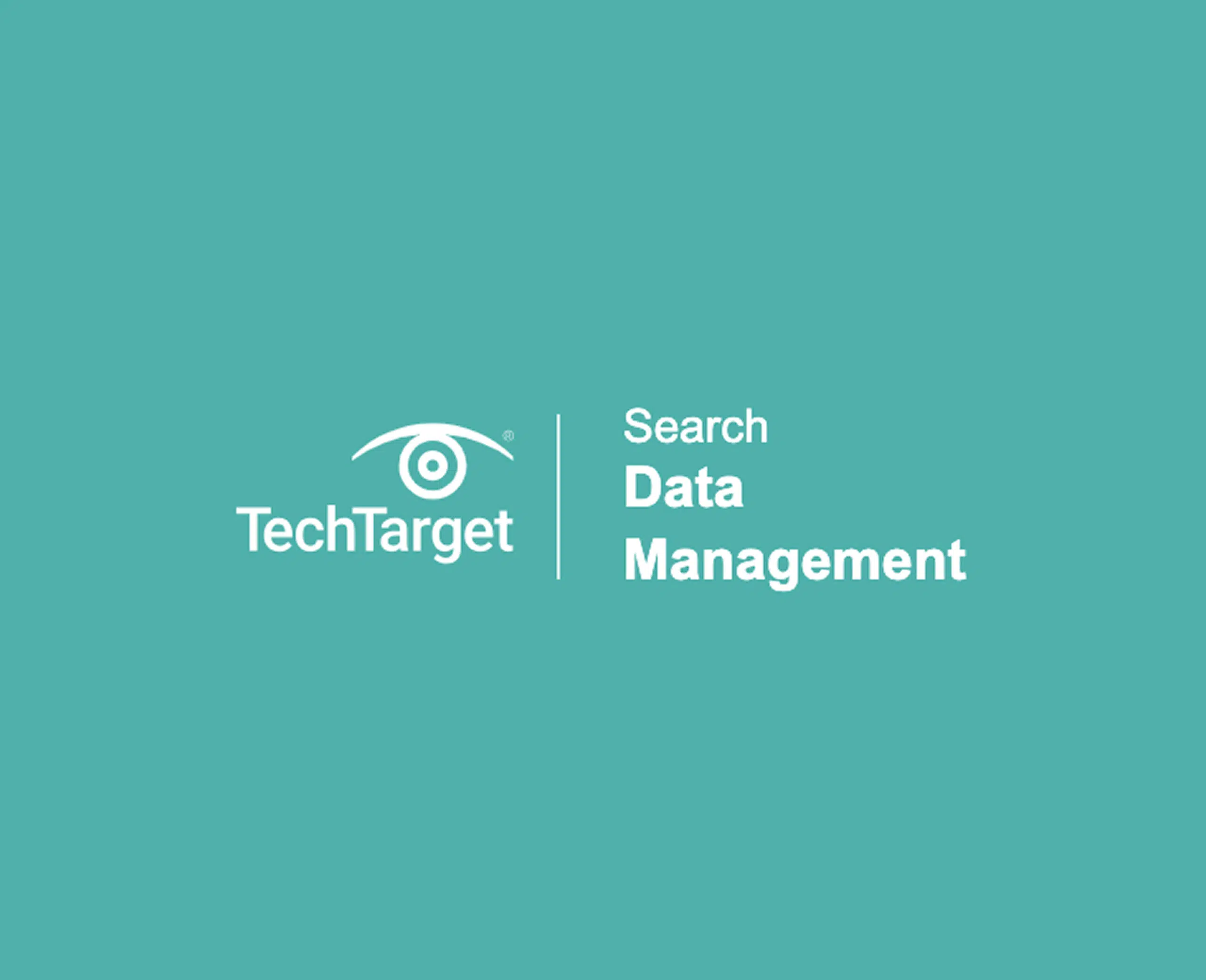 The image showcases a teal background with the TechTarget logo on the left, featuring an eye graphic. To the right, in white letters, it reads Search Data Management, subtly hinting at advances like TigerGraph in data solutions.