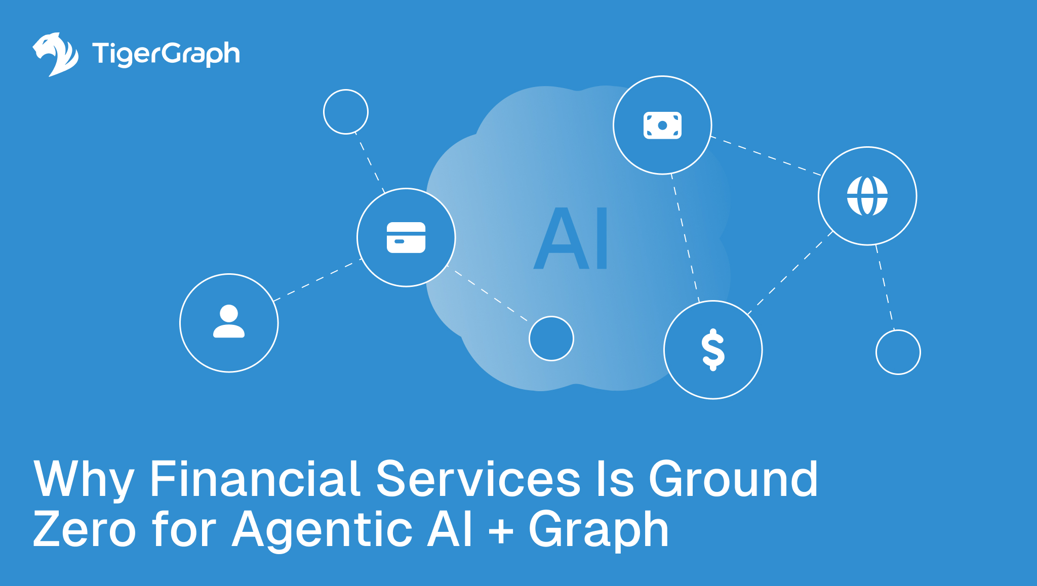 A blue background with white circles and symbols, evoking the dynamic and intelligent presence of Agentic AI.
