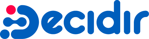Logo of Decidir in stylized blue lowercase letters, with a red dot above the first letter, which is designed to resemble a lowercase d with three blue dots and a red dot.